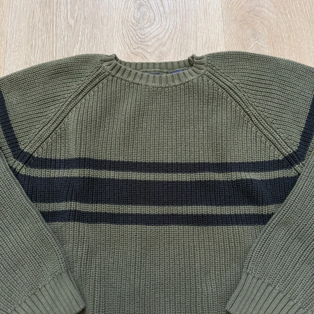 GAP Men's Knit Pullover‎ Sweater XL Green Chunky Crew Neck Fisherman Striped